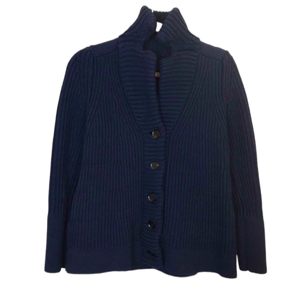 Burberry Chunky Knit Structured Shawl Cardigan Button Up Navy Small